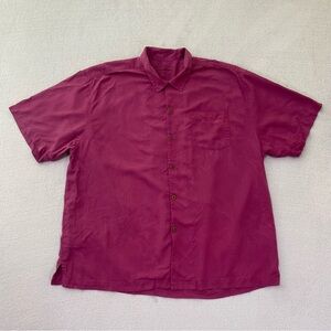 TOMMY BAHAMA Mens XLX 100% Silk Tropical Burgundy Hawaiian Shirt